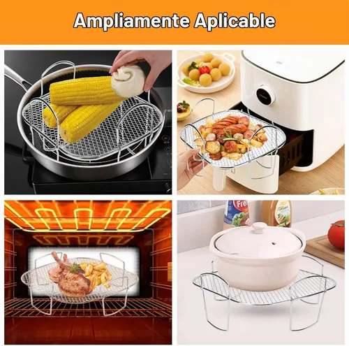 Vista 8 de Cesta para freidora de aire para horno Nuwave, cesta de parrilla de acero, juego de cesta de malla antiadherente, bandeja para freidora de aire