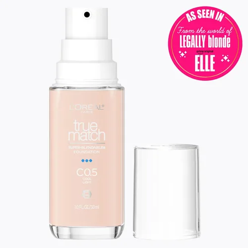 Vista 2 de L'Oreal Paris True Match - Base líquida supermezclable, maquillaje de base líquida de cobertura media, C0.5, ligero, 1 onza líquida