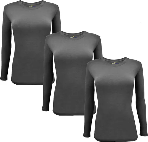 Vista 136 de Natural Uniforms Camiseta Under Scrub para mujer, cuello redondo, manga larga, paquete de 3, paquete múltiple de 3