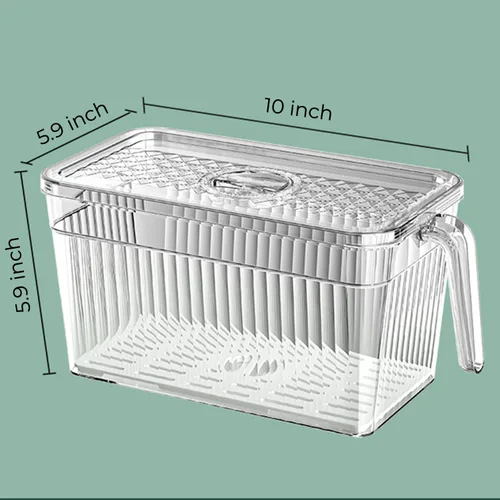 Vista 2 de Paquete de 2 organizadores transparentes para refrigerador y almacenamiento, contenedores organizadores de plástico para refrigerador con asa