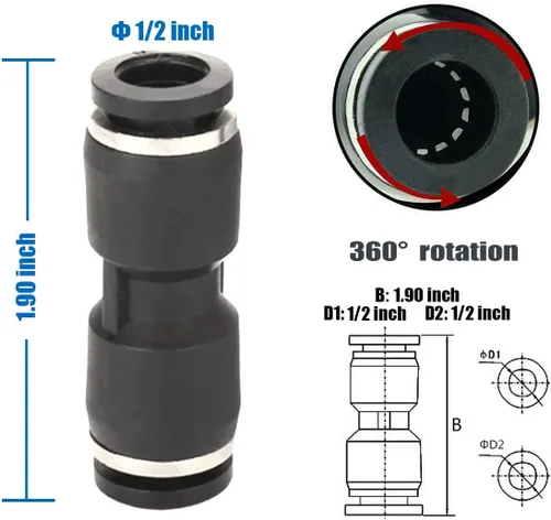 Vista 3 de 10 piezas Unión recta 1/2 "x 1/2" tubo OD empuje para conectar accesorios
