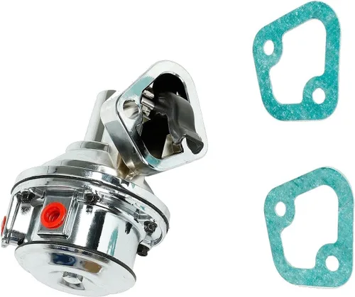 Vista 2 de Bomba de combustible mecánica cromada con accesorios compatibles para SBC Chevy 265 283 305 307 327 350 400 409