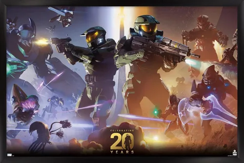Vista 9 de Trends International Halo - Póster de pared de 20 años, 22.4 pulgadas de largo x 14.7 pulgadas, versión enmarcada en madera de granero
