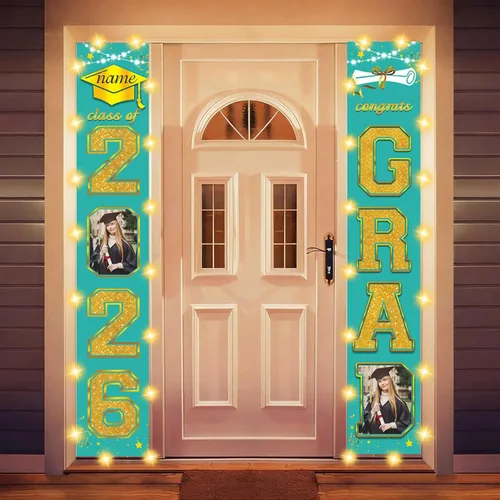 Vista 26 de Decoraciones personalizadas para fiestas de graduación 2026 – Cartel de felicitación de graduación grande – Cartel de fondo de graduación