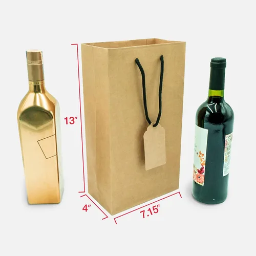 Vista 3 de Bolsa de regalo de vino para 2 botellas, 7.15 x 4 x 13 pulgadas, 24 bolsas de regalo para botellas de vino dobles