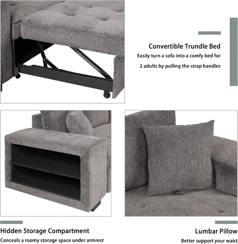 Vista 5 de Sofá cama modular de 104 pulgadas con diván convertible de almacenamiento y taburetes para sala de estar, moderno sofá cama extraíble de 3 asientos