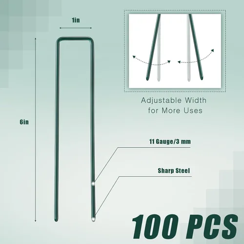 Vista 2 de Therwen 100 estacas de césped de 6 pulgadas para césped artificial, grapas de paisaje verde, galvanizadas a granel, estaca de jardín resistente