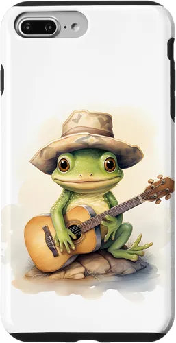 Vista 12 de Cute Little Green Frog Playing Guitar Case for iPhone 16