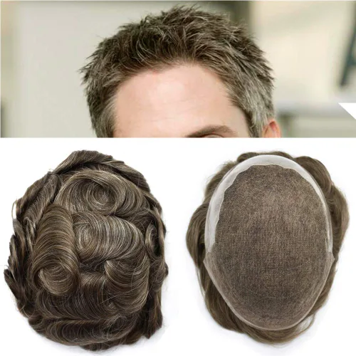 Vista 24 de FACE MIRACLE - Extensiones de cabello humano con encaje frontal francés y nudos blanqueados para hombre, sistema de reemplazo de cabello