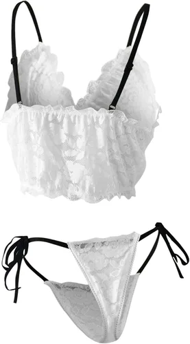 Vista 6 de Women Lingerie Sets 2 Piece Lace Teddy Babydoll Bodysuit Embroidery Nightgown Nightwear with Thong Ligerie Sexy
