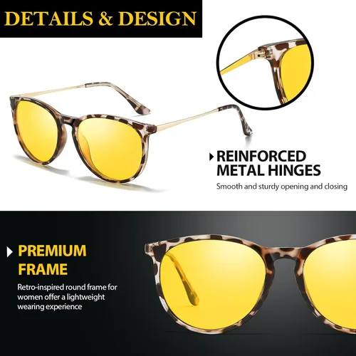 Vista 6 de TJUTR Lentes de conducción de visión nocturna para mujeres y hombres, lentes amarillas polarizadas que reducen el deslumbramiento, seguridad