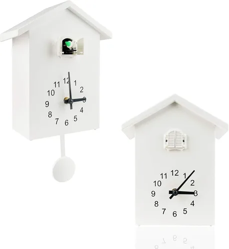 Vista 14 de KEYPOWER - Reloj de cuco, reloj de pared de cuco, sonidos de pájaros de cuco o llamada, péndulo de reloj con diseño, casa de pájaros, arte de pared