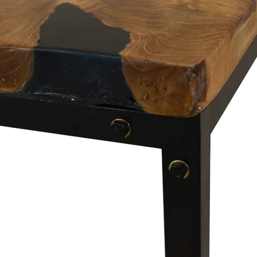 Vista 8 de Black and Brown Teak Wood Coffee Table, 43.3x23.6x15.7 in Rectangular Resin Living Room Table, Rustic Mesa de Centro para Sala, Durable Home