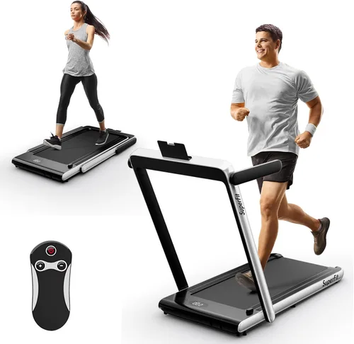 Vista 10 de Goplus Cinta de correr 2 en 1 para debajo del escritorio, 2.25 HP Superfit plegable con control de panel táctil, control por aplicación, control Rojo