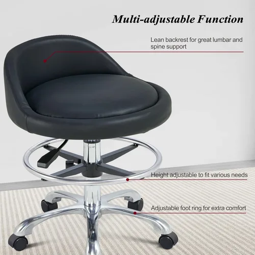 Vista 3 de Taburete Rolling Shop con soporte de espalda, taburete ajustable en altura con ruedas, resistente para salón, spa, tatuaje, esteticista y cocina