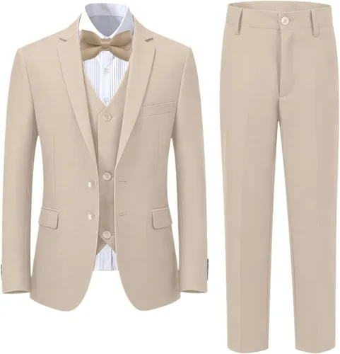 Vista 9 de Boy's Formal Suit Set, Slim Fit Suits for Kids, 5 Pieces Boys Tuxedo Set Negro (pajarita).