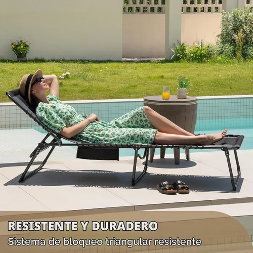 Vista 3 de Devoko - Silla reclinable plegable para exterior acolchada portátil de 4 pliegues, silla lounge resistente con almohada y bolsillo lateral para Gris