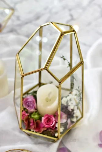 Vista 4 de Terrario geométrico alto de vidrio, para suculentas, Moderno, Transparente Irregular Terrarium Planter - Home Fairy Garden Small Decorative