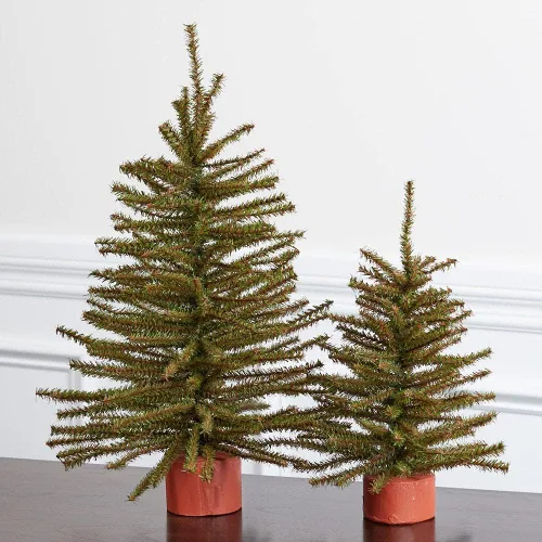 Vista 4 de Factory Direct Craft - Juego de 3 pinos artificiales con bases de madera, árboles de pino de Navidad de varios tamaños para decoración navideña