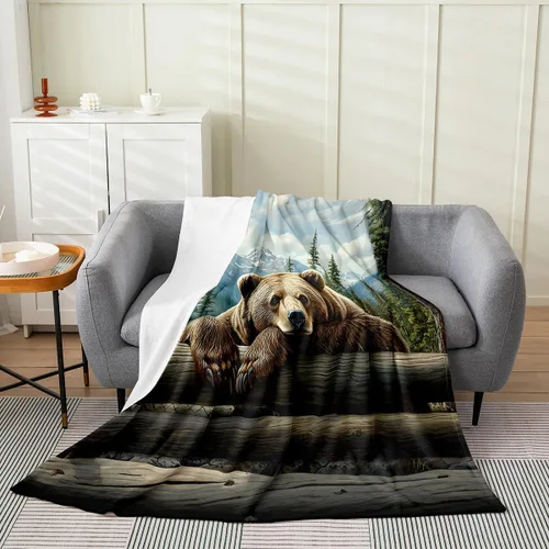 Vista 21 de Erosebridal Manta de franela de animales del bosque, 40 x 50 pulgadas, con temática de caza de osos, ciervos, lobos, manta de felpa mullida