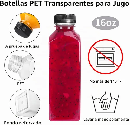 Vista 3 de DEPEPE Botellas de jugo de plástico de 16 oz con tapas, 24 botellas de jugo