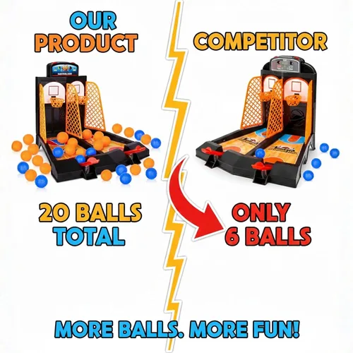 Vista 2 de ArtCreativity Mini Basketball Tabletop Game with 20 Mini Balls or 24 Replacement Balls, 2-Player Desktop Arcade Basketball Toy for Kids and Adults