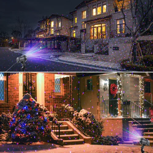 Vista 2 de Luces láser de Navidad, proyector de luces láser para jardín al aire libre, estrellas en movimiento de 3 colores rojo verde azul, resistentes al