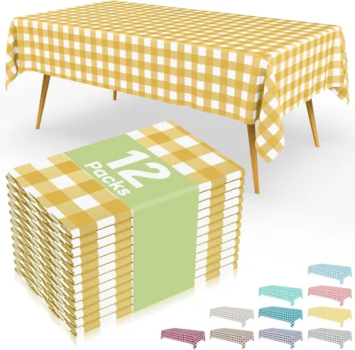 Vista 55 de Smiry 8 paquetes de manteles desechables Gingham, 54 x 108 pulgadas, manteles de plástico impermeables rectangulares en diseño a cuadros