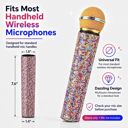 Vista 3 de Funda de micrófono con diamantes de imitación para funda de mano inalámbrica Bedazzled elastic fit for Shure SM58 Beta58 more for stage party