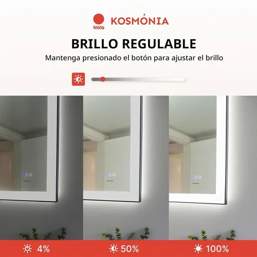 Vista 8 de Espejo de baño LED de 24x32'' con luz, marco de aluminio, regulable frontal y retroiluminado, antivaho, sin distorsión, memoria de luz, templado e