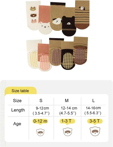 Vista 7 de Calcetines antideslizantes para bebés y niños pequeños con empuñaduras, calcetines de dibujos animados para niñas y niños recién nacidos, 5 pares