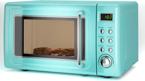 Vista 14 de LDAILY Horno de microondas pequeño retro de 0.7 pies cúbicos, microondas compacto de encimera de 700W con 5 niveles de potencia, menús de cocción