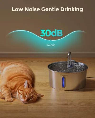 Vista 4 de Fuente de agua para gatos de acero inoxidable: fuente para gatos de 108 oz/3.2 L para beber Dispensador de tazón de agua silencioso para gatos