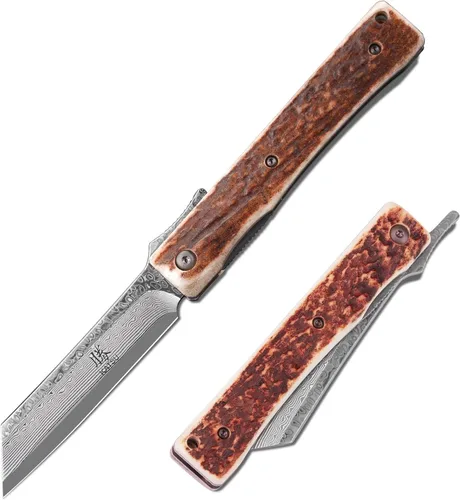 Vista 10 de KATSU, cuchilla de acero D2 hecha a mano, mango G10, estilo japonés, navaja de bolsillo plegable con clip
