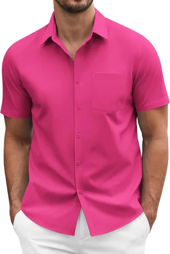 Vista 18 de COOFANDY: camisa casual de manga corta con botones para hombre, de negocios, sin doblar con bolsillo