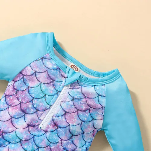 Vista 25 de Traje de baño de una pieza con cremallera de manga larga para bebé niña con gorro