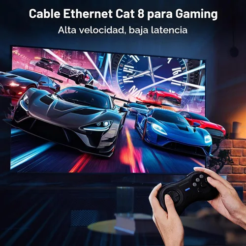 Vista 3 de Cable Ethernet Cat 8 de 2 pies, cable de red trenzado de alta velocidad con conector RJ45 chapado en oro de 40 Gbps 2000 Mhz, cable LAN resistente