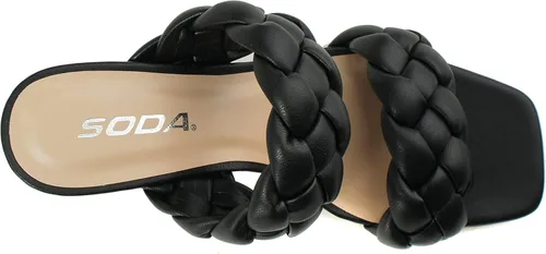 Vista 5 de Soda BUGGY Sandalias de tacón de bloque con doble correa trenzada para mujer, estilo casual, puntera cuadrada, a la moda