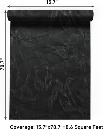 Vista 7 de VaryPaper Papel tapiz moderno con textura negra, para despegar y pegar, diseño geométrico en espiral, para dormitorio, baño, extraíble