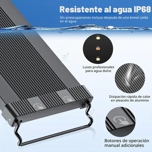 Vista 6 de Luz LED Bluetooth para acuario con control de aplicación, 3 modos para pecera de 12 a 18 pulgadas con espectro completo luces blancas, azules, rojas
