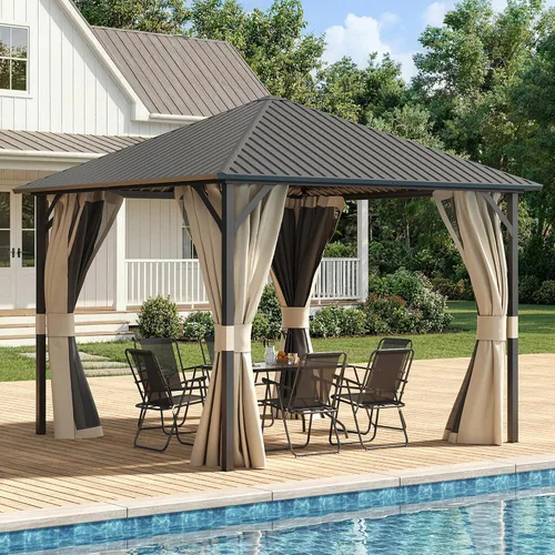 Vista 16 de UDPATIO Gazebo de techo rígido de 10 x 10 pies, para exteriores, resistente Gris