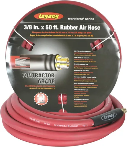 Vista 3 de Manguera de aire Workforce, 3/8 pulg. x 25 pies., accesorios de 1/4, caucho, rojo - HRE3825RD2
