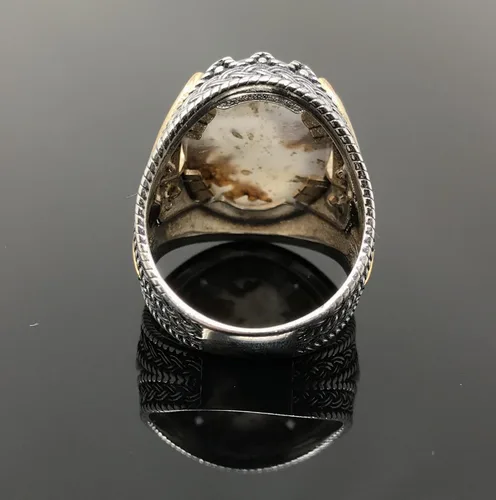 Vista 7 de KAR Rare Find 925K Anillo de plata esterlina Yemeni Agate Aqeeq para hombre P5C