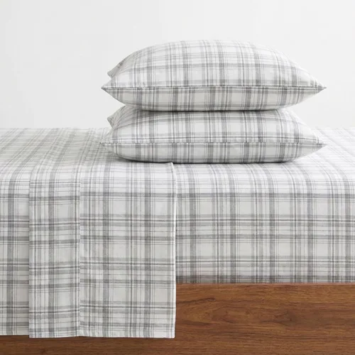 Vista 13 de Eddie Bauer - Sábanas de cama individual, juego de ropa de cama de franela de algodón con funda de almohada a juego, cepilladas para mayor suavidad