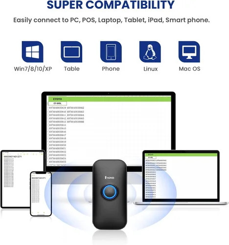 Vista 6 de Eyoyo Mini escáner de código de barras Bluetooth 1D Negro