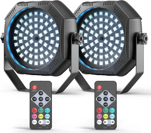 Vista 8 de Luces estroboscópicas recargables, 60 luces LED RGB mini para escenario, batería de 30W con control remoto y modo activado por sonido, LED Par Can