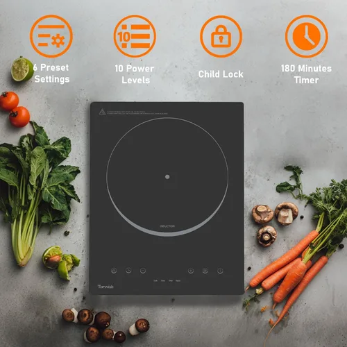 Vista 5 de Estufa Eléctrica de Encimera, TOPWISH Placa de Cocina Eléctrica de 1 Quemador de 110-120V, Control Táctil LED, Bloqueo para Niños, 10 Niveles