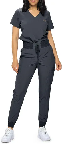 Vista 11 de Monarch Uniforms Slim Fit Stretchy Scrubs Women's Jogger Scrub Set Slim Jogger Scrubs with Tuck-In Top for Women Negro