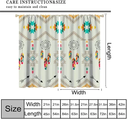 Vista 133 de Cortinas con patrón geométrico tribal, estilo suroeste, azteca, rústico, occidental, nativo americano, opacas, con bolsillo para barra, decoración