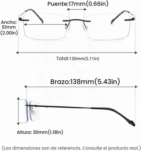 Vista 3 de Cyxus Pure Titanium Rimless Blue Light Glasses for Men, Computer Eyewear Negro